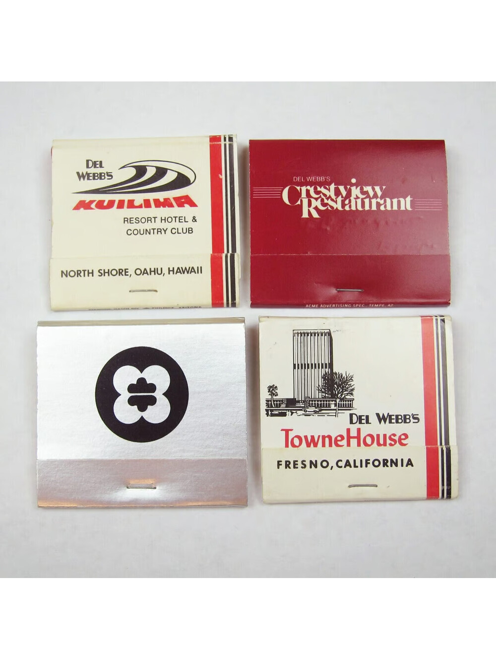 4 Matchbooks Del Webbs Kuilima Hawaii Crestview Restaurant TowneHouse California